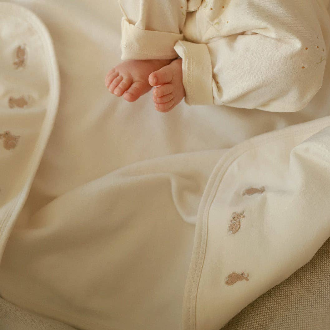 Embroidered Baby Jersey Fleece Blanket - Bunnies